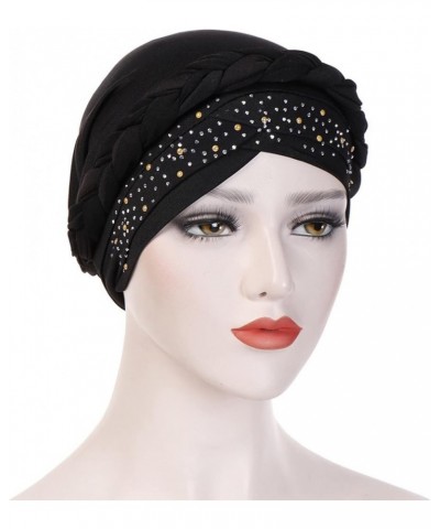 Women Turban Hats for Girls Headband Twisting Knot Pre-Tied Bonnet Beanie Cap Head Wrap Black $7.31 Skullies & Beanies