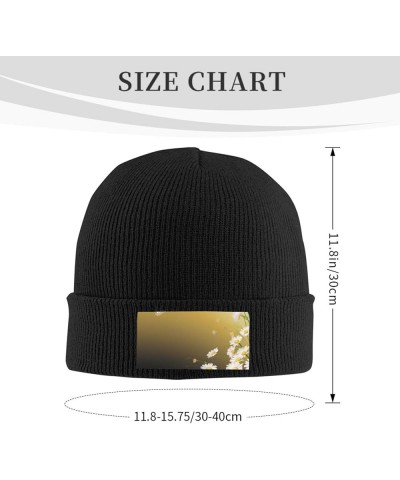 Beanie Hats for Women Men Knit Hat Chamomile Flowers Print Beanies Cap Fashion Cuffed Sports Hat Black $10.83 Skullies & Beanies