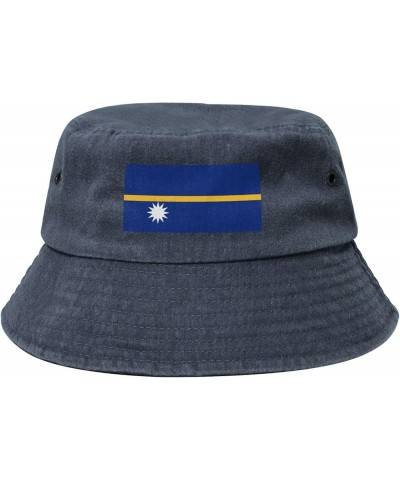 Flag of Nauru Bucket Hat for Men Women Outdoor Washed Cotton Sun Hats Travel Beach Hat Navy Blue $14.35 Bucket Hats