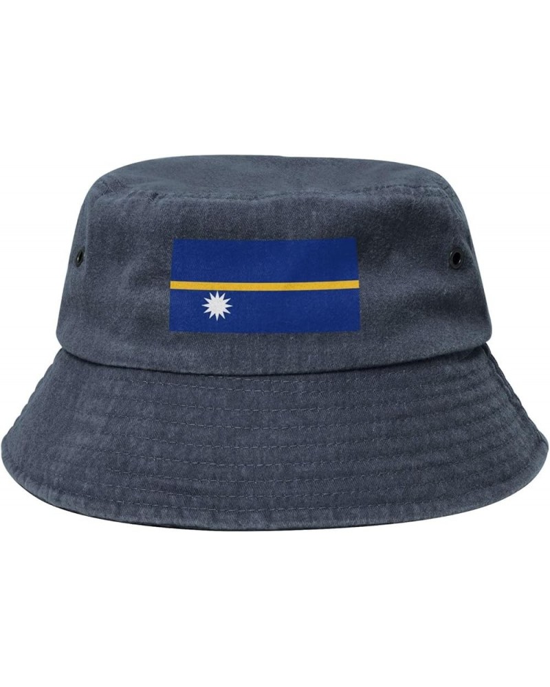 Flag of Nauru Bucket Hat for Men Women Outdoor Washed Cotton Sun Hats Travel Beach Hat Navy Blue $14.35 Bucket Hats