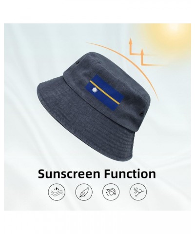 Flag of Nauru Bucket Hat for Men Women Outdoor Washed Cotton Sun Hats Travel Beach Hat Navy Blue $14.35 Bucket Hats