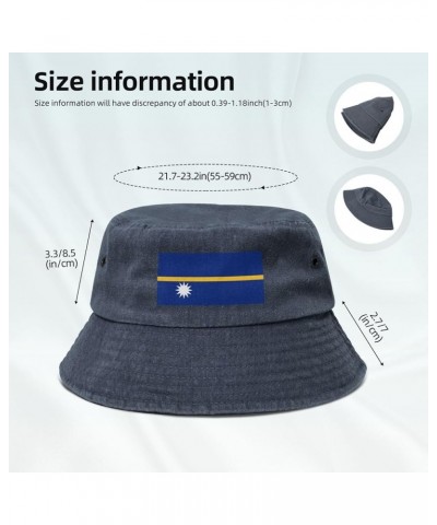 Flag of Nauru Bucket Hat for Men Women Outdoor Washed Cotton Sun Hats Travel Beach Hat Navy Blue $14.35 Bucket Hats