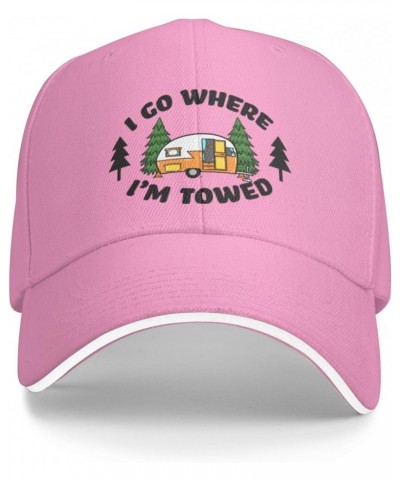 I Go Where I'm Towed Gifts Pink Baseball Hats Dad Hat Unisex Cotton Distressed Vintage Baseball Cap $9.49 Baseball Caps