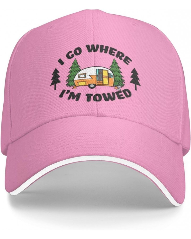 I Go Where I'm Towed Gifts Pink Baseball Hats Dad Hat Unisex Cotton Distressed Vintage Baseball Cap $9.49 Baseball Caps