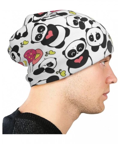 Cute Panda with Hearts Pattern Beanie Hats Knitted Cuffed Winter Headwear Skull Cap for Men Women Multicolor $11.59 Skullies ...