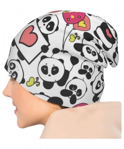 Cute Panda with Hearts Pattern Beanie Hats Knitted Cuffed Winter Headwear Skull Cap for Men Women Multicolor $11.59 Skullies ...