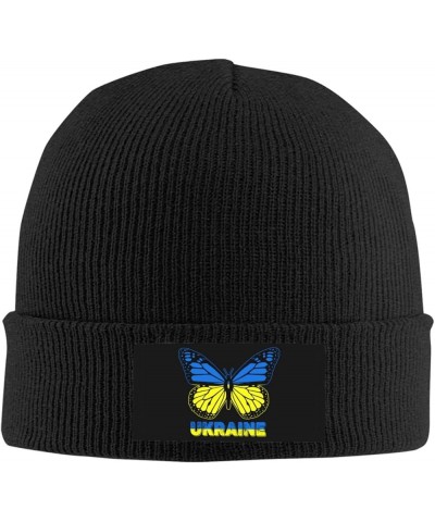 Butterfly Flag Knit Beanie Hat Winter Fall Headwear for Men Women Warm Stocking Skull-Cap Butterfly Ukraine Flag $11.79 Skull...