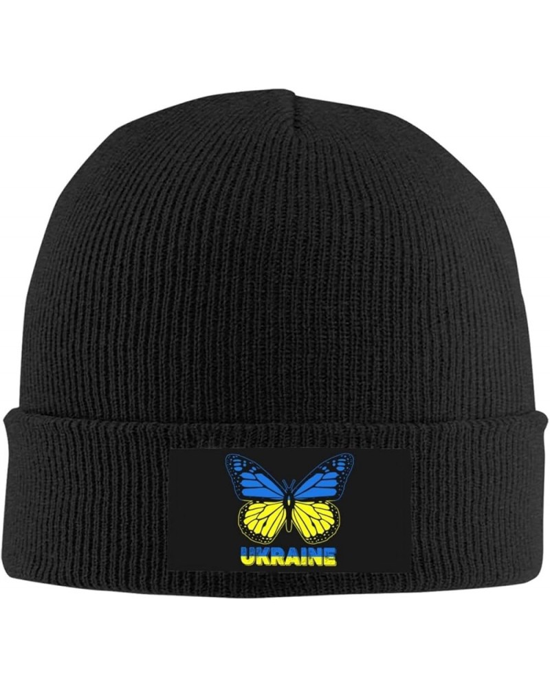 Butterfly Flag Knit Beanie Hat Winter Fall Headwear for Men Women Warm Stocking Skull-Cap Butterfly Ukraine Flag $11.79 Skull...