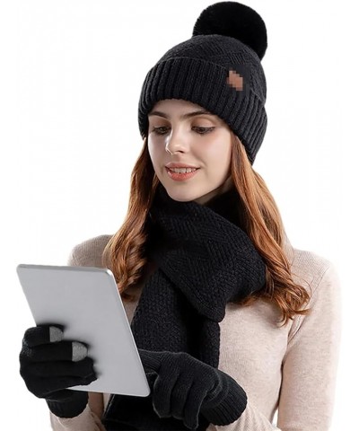 Solid Hat Scarf Glove Three Piece Gloves Scarf Set Men Scarf Gloves Sets Women Scarf Hat Gloves Black $29.04 Scarves