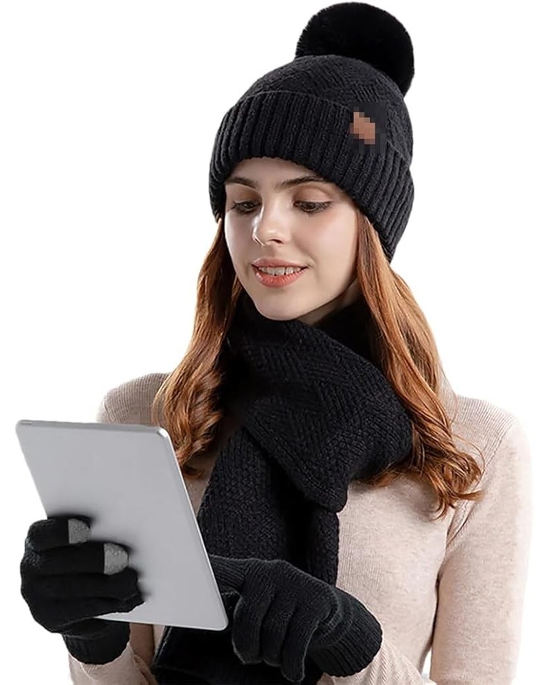 Solid Hat Scarf Glove Three Piece Gloves Scarf Set Men Scarf Gloves Sets Women Scarf Hat Gloves Black $29.04 Scarves