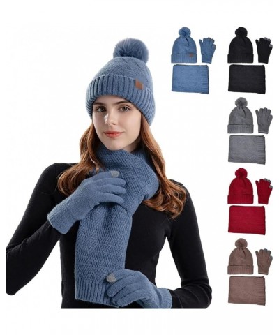 Solid Hat Scarf Glove Three Piece Gloves Scarf Set Men Scarf Gloves Sets Women Scarf Hat Gloves Black $29.04 Scarves