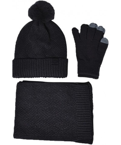 Solid Hat Scarf Glove Three Piece Gloves Scarf Set Men Scarf Gloves Sets Women Scarf Hat Gloves Black $29.04 Scarves