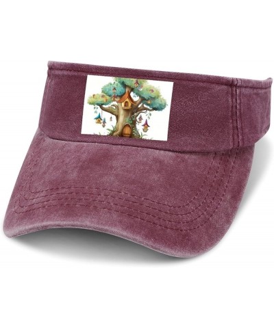 Sun Visor Hat Empty Top Sun Hat Cute Fairy Tree Adjustable Baseball Cap UV Protection Beach Cap for Sport Wine Red-cute Fairy...