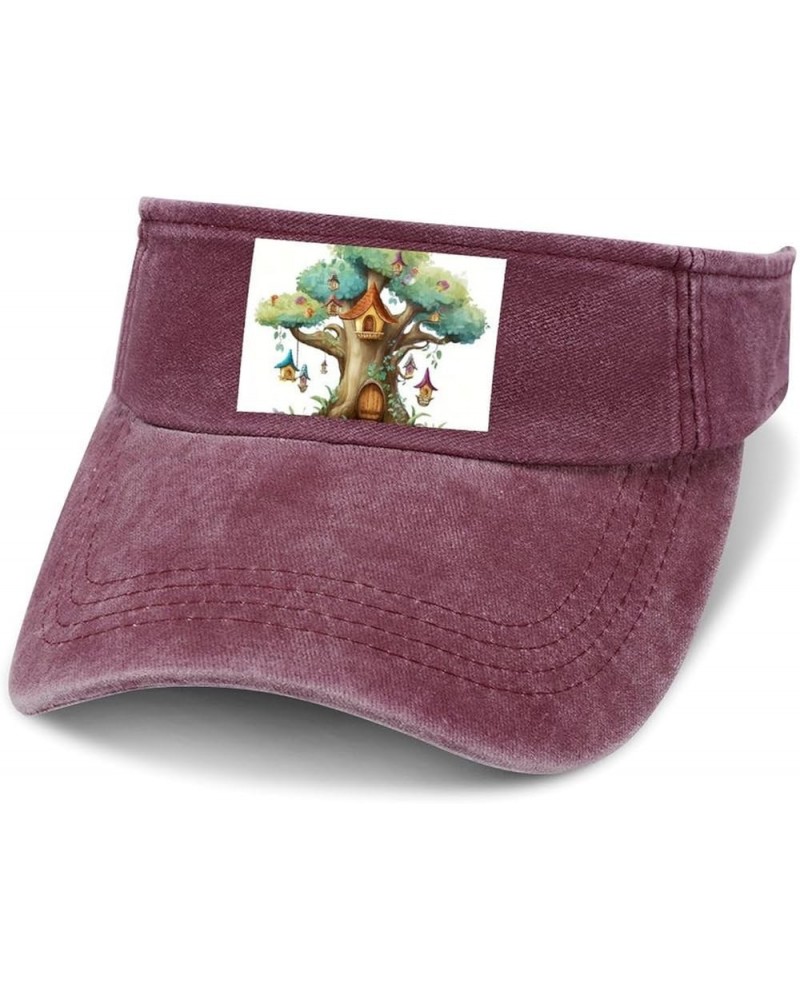 Sun Visor Hat Empty Top Sun Hat Cute Fairy Tree Adjustable Baseball Cap UV Protection Beach Cap for Sport Wine Red-cute Fairy...