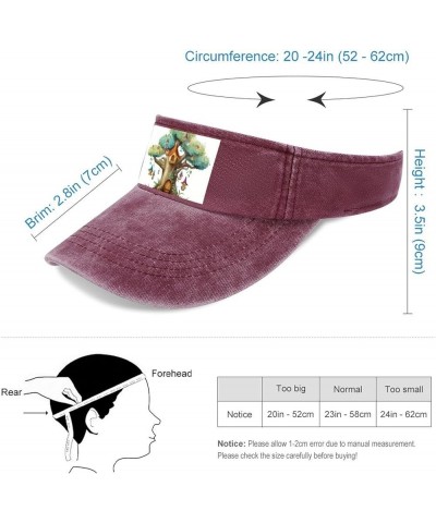 Sun Visor Hat Empty Top Sun Hat Cute Fairy Tree Adjustable Baseball Cap UV Protection Beach Cap for Sport Wine Red-cute Fairy...