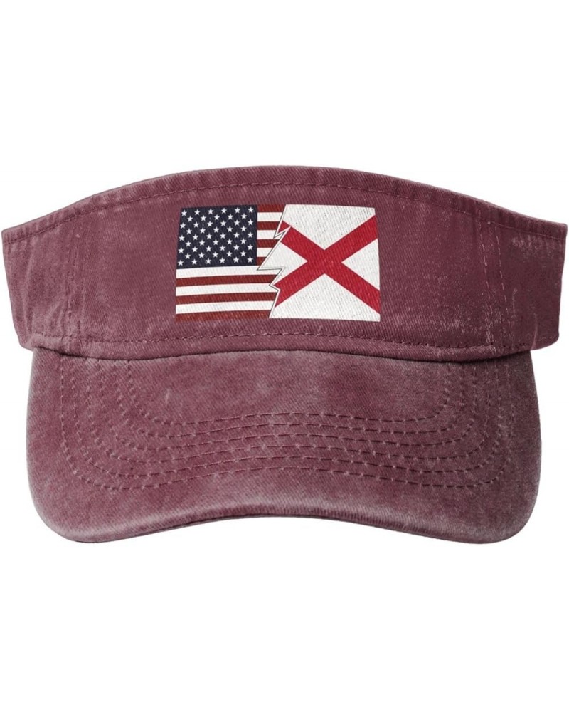 Ripped Style American and Flag of Alabama Sun Visor Hats for Women Men Adjustable Sports Sun Hats Cotton Golf Cap Red $10.93 ...