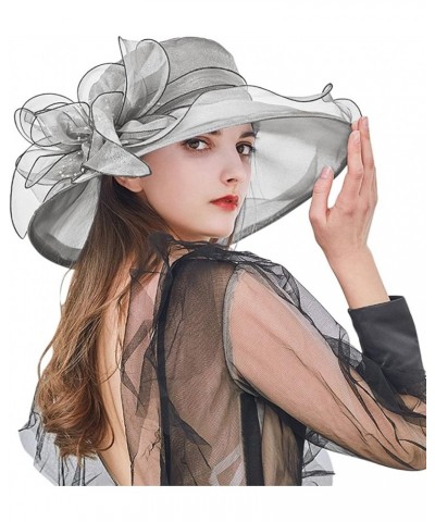 Wide Brim Church Fascinators Dress Hats for Women Tea Party Derby Ladies Hats with Floral Wedding F2-grey $9.43 Sun Hats