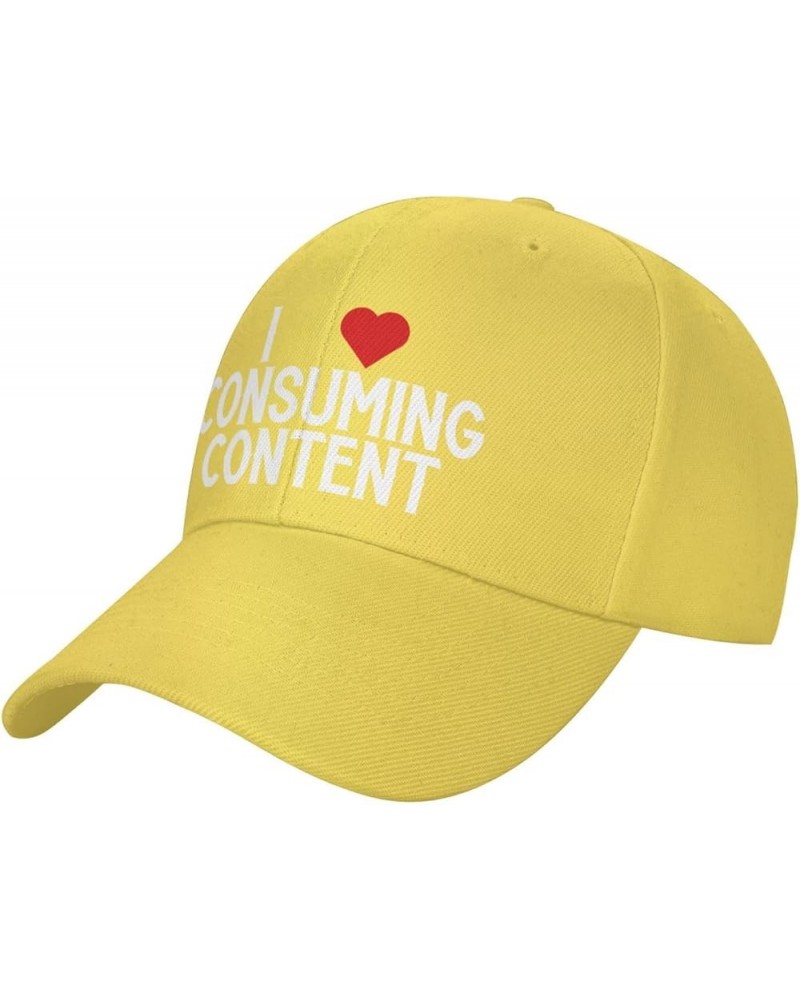 I Love Consuming Content Women's Baseball Hat Original Trucker Hat Adjustable Yellow $10.43 Baseball Caps