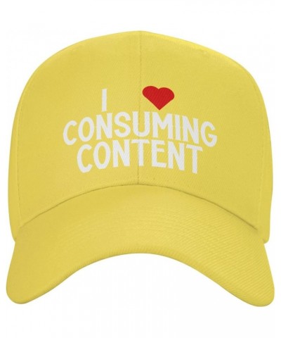 I Love Consuming Content Women's Baseball Hat Original Trucker Hat Adjustable Yellow $10.43 Baseball Caps