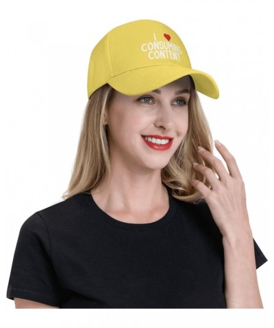 I Love Consuming Content Women's Baseball Hat Original Trucker Hat Adjustable Yellow $10.43 Baseball Caps