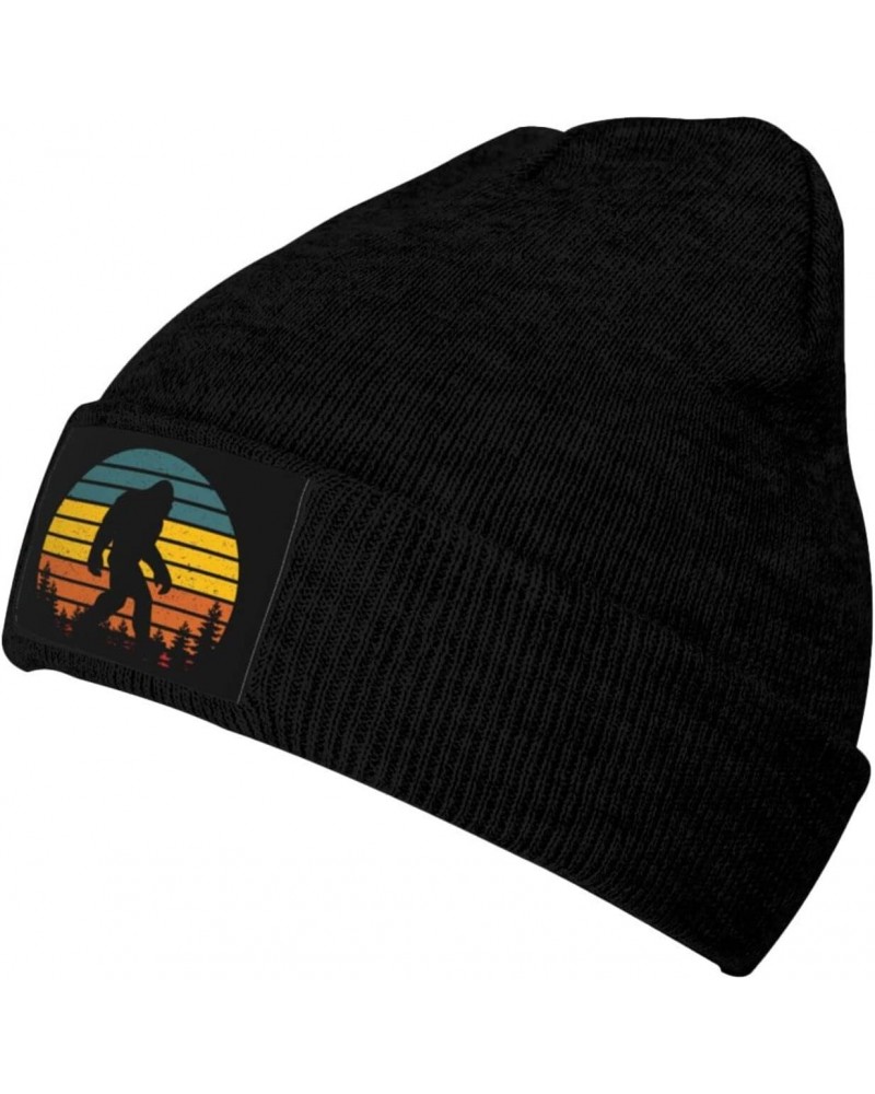 Retro Bigfoot Silhouette Soft Stretch Warmth Beanie,Men Women Cuffed Thick Skull Knit Hat Cap Black $9.44 Skullies & Beanies