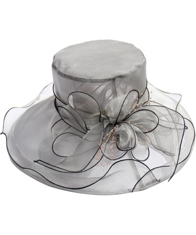 Wide Brim Church Fascinators Dress Hats for Women Tea Party Derby Ladies Hats with Floral Wedding F2-grey $9.43 Sun Hats