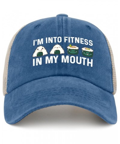 I'm Into Fitness Sushi in My Mouth Trucker Hat Women Vintage Mesh Hat for Summer Blue $8.69 Sun Hats