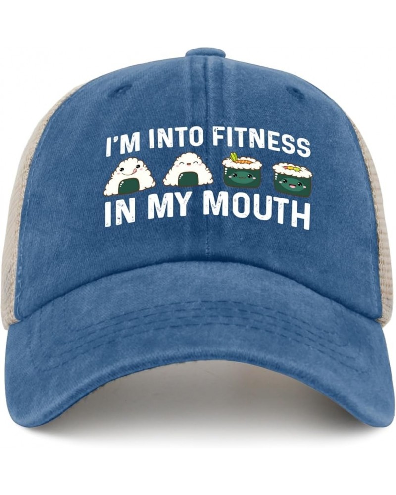 I'm Into Fitness Sushi in My Mouth Trucker Hat Women Vintage Mesh Hat for Summer Blue $8.69 Sun Hats