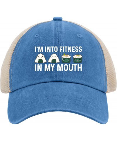 I'm Into Fitness Sushi in My Mouth Trucker Hat Women Vintage Mesh Hat for Summer Blue $8.69 Sun Hats