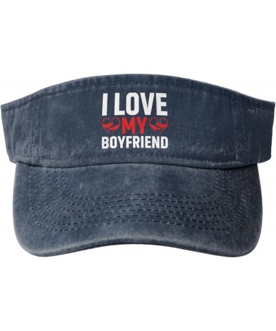 I Love My Boyfriend Sun Visor Hats for Women Men Sun Hat Vintage Golf Hat Adjustable Baseball Cap Navy Blue $10.15 Visors