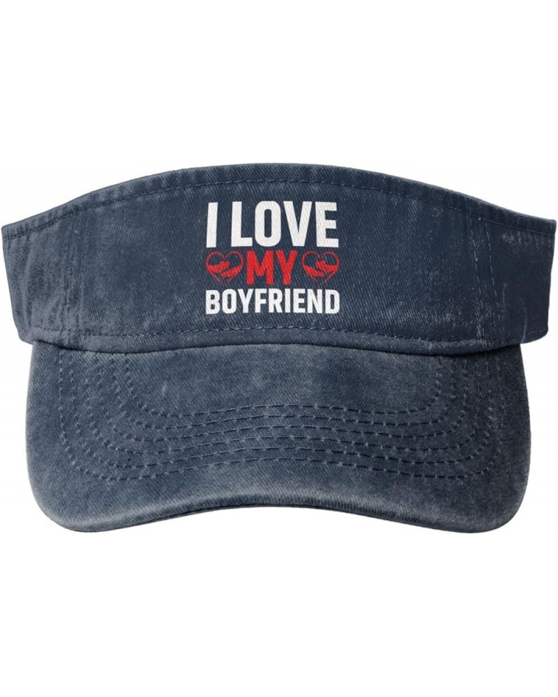 I Love My Boyfriend Sun Visor Hats for Women Men Sun Hat Vintage Golf Hat Adjustable Baseball Cap Navy Blue $10.15 Visors