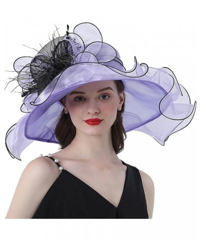 Women's Wide Brim Sun Hat Flower Sun Visor Hat Elegant Fascinators Fashion Travel Church Wedding Party Purple $8.97 Sun Hats