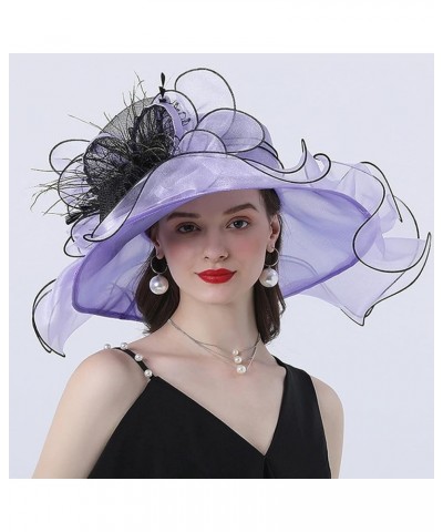 Women's Wide Brim Sun Hat Flower Sun Visor Hat Elegant Fascinators Fashion Travel Church Wedding Party Purple $8.97 Sun Hats