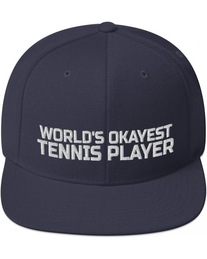 World's Okayest Tennis Player Coach Flatbrim Flat Brim Snapback Hat Navy $21.27 Baseball Caps