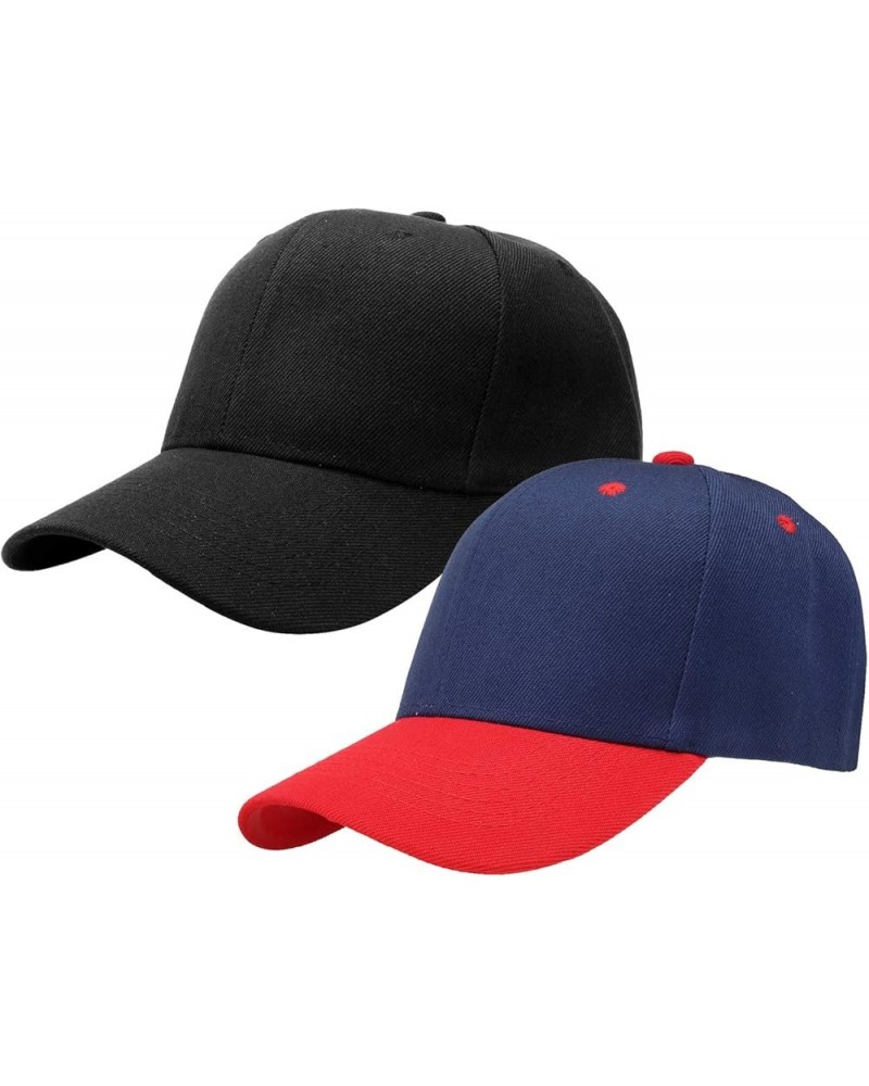 2pcs Baseball Cap for Men Women Adjustable Size for Outdoor Activities Black/Navyred $9.71 Baseball Caps