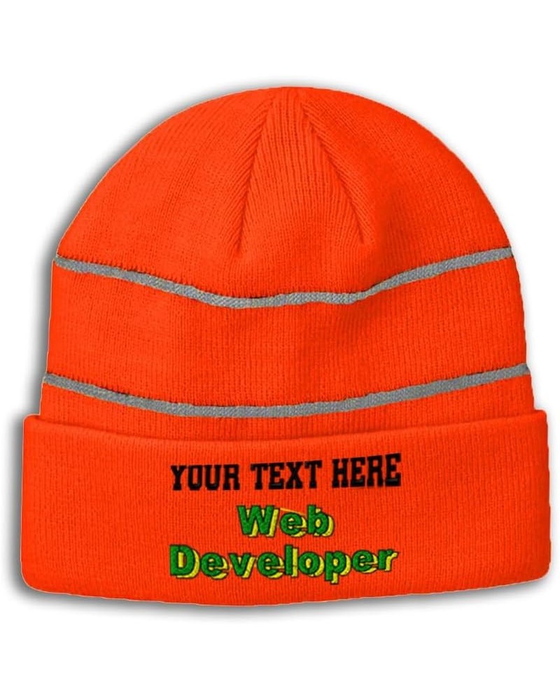 Custom Reflective Beanie Web Developer High Visibility Running Gear Skull Cap for Men & Women 1 Size Neon Orange Personalized...