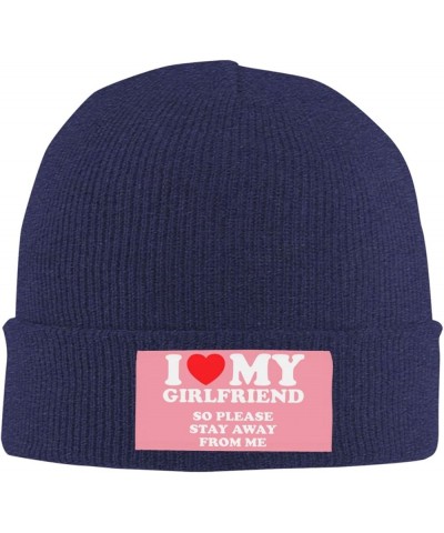 I Love My Hot Girlfriend So Please Stay Away from Me Beanie Hat Women Knitted Skull Cap Men Knit Slouchy Hat Black Navy Blue ...