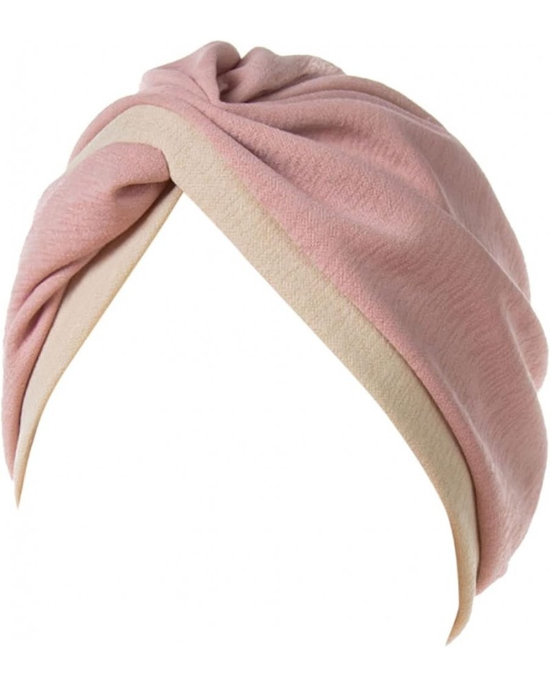 Olive Wool Elastic Solid Color Comfortable Cap Beaded Large Cap for Women Large Hats Women Muslim Hat - Pink $8.18 Rain Hats