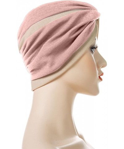 Olive Wool Elastic Solid Color Comfortable Cap Beaded Large Cap for Women Large Hats Women Muslim Hat - Pink $8.18 Rain Hats